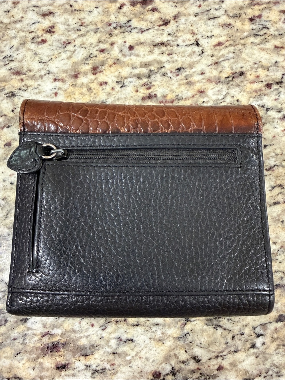 Brighton Leather Organizer Wallet Brown Croc Embossed Black Pebbled Heart Wallet - Picture 2 of 10